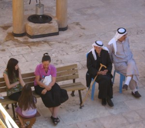 I (in pink) attempt to listen emphatically to Christians from Syria while sitting in a monastery courtyard in Southeast Turkey.